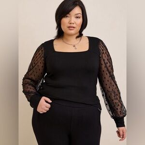 Torrid Super Soft Dot Mesh Sleeve Top Size 4 Black
